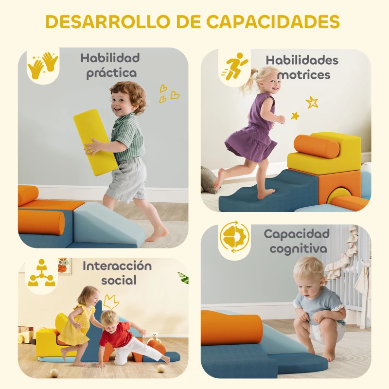 AIYAPLAY Juego de 9 Bloques de Espuma para Niños con Fundas de Terciopelo Lavables para Escalar y Gatear Multicolor