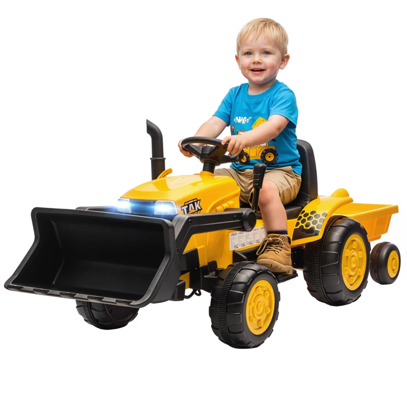 AIYAPLAY Excavator Electric pentru Copii 12V cu Cupă, Remorcă și Telecomandă, Vârsta 3-8 Ani, Galben