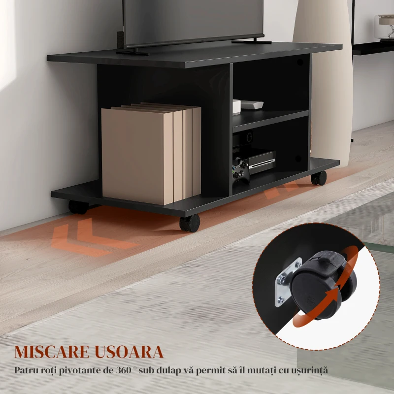 Homcom Mobilier Pentru Tv in Lemn cu Roti, Negru,40x40x80cm