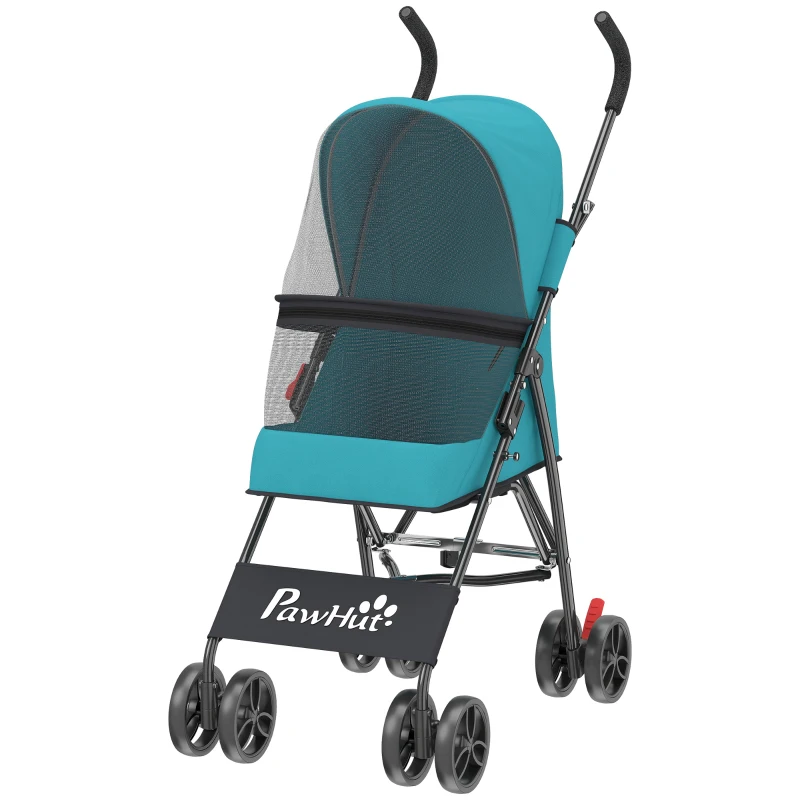 PawHut Dog Stroller, Foldable Cat Dog Pram for Miniature Breeds, Pet Stroller with Brake, Mesh Windows, Dark Green