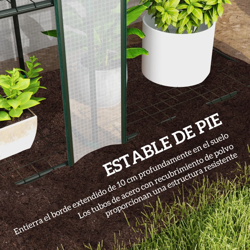 Outsunny Invernadero de Exterior de 3 Niveles con Puerta Enrollable con Cremallera 9 Estantes Cubierta de PE 215x46x151cm Blanco