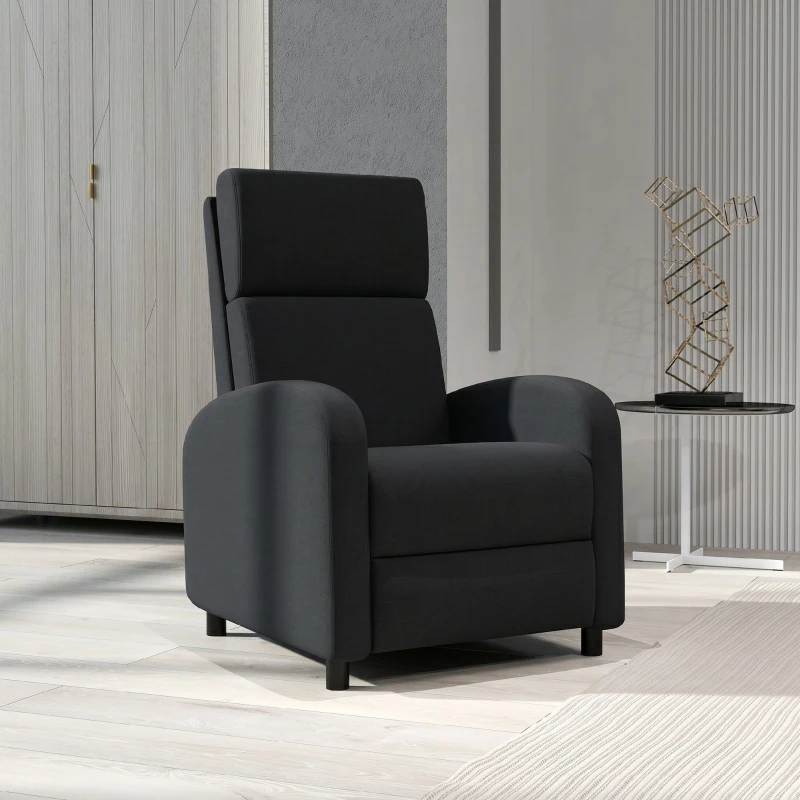 HOMCOM Poltrona Relax Reclinabile Manuale 160° con Poggiapiedi in Tessuto Effetto Lino, Nero