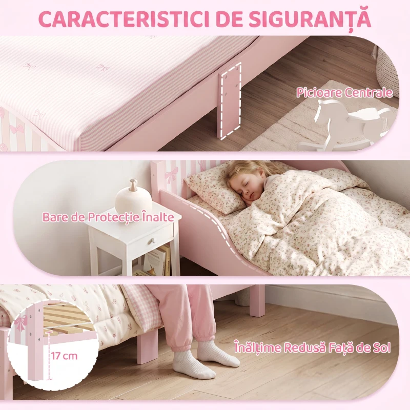 AIYAPLAY Pat Montessori pentru Copii 3-6 Ani Design în Formă de Fundă cu Protecții Anti-cădere, 146 x 76,5 cm, Roz