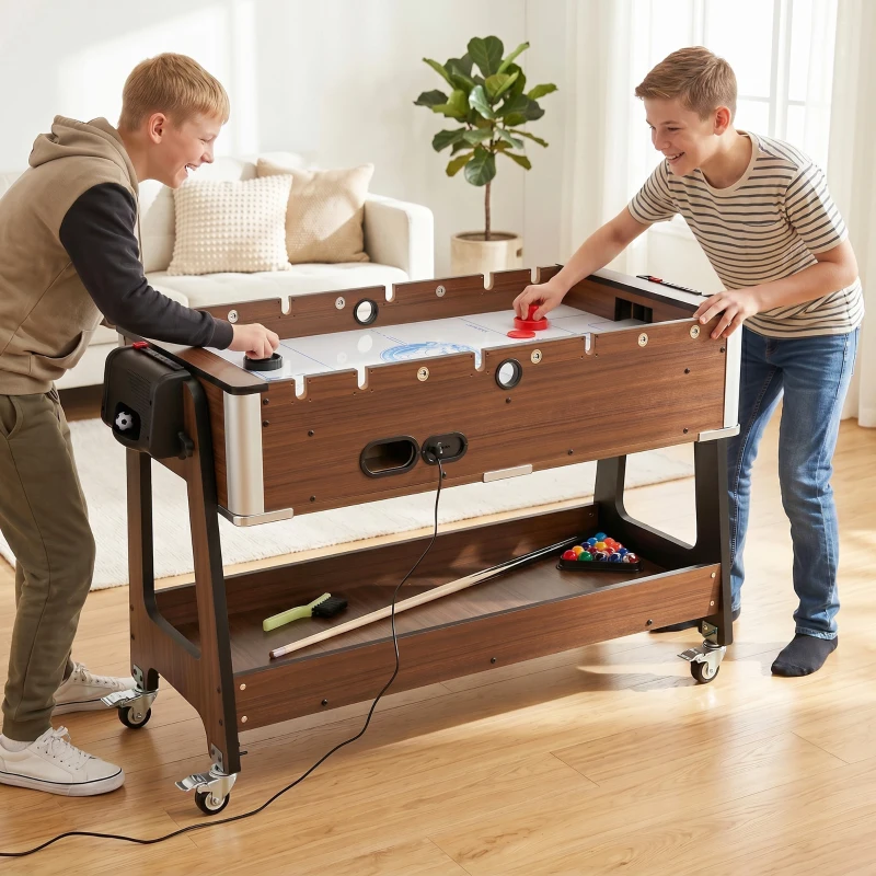 SPORTNOW 3-in-1 Multi Spieltisch drehbar Multifunktionstisch mit Billardtisch Tischfußball Airhockey Ablagefach
