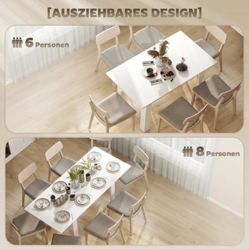 HOMCOM Masă Extensibilă de Luat Masa pentru 6-8 Persoane, 140-180 x 80 cm, Alb