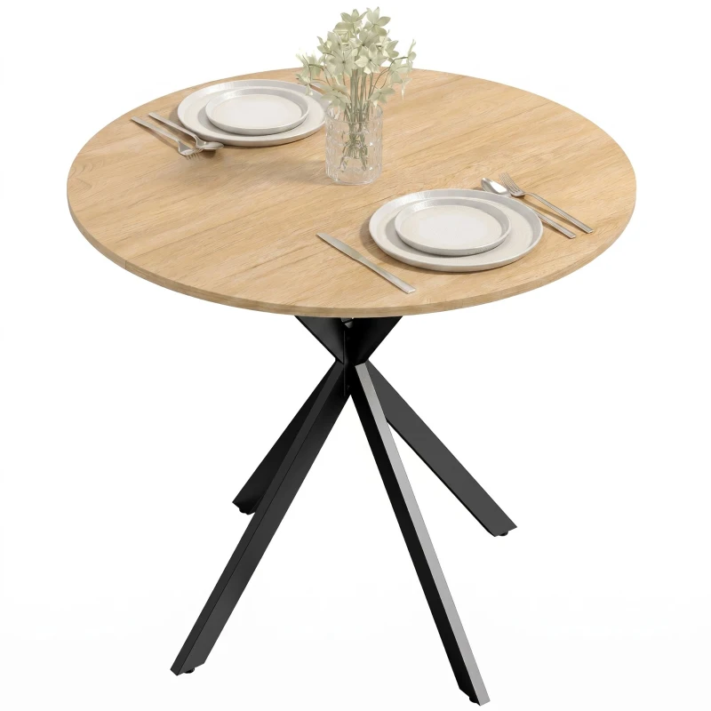 HOMCOM,Masă de Dining,Stil Industrial,PAL, oțel,80cm x 80cm x 75cm,Stejar