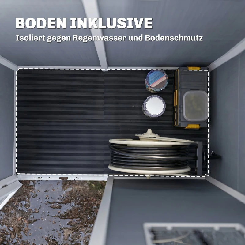 Outsunny Gerätehaus Kunststoff 1,14m² 151 x 92 x 193cm Geräteschuppen mit Pultdach Boden Fenster Grau(m-5)