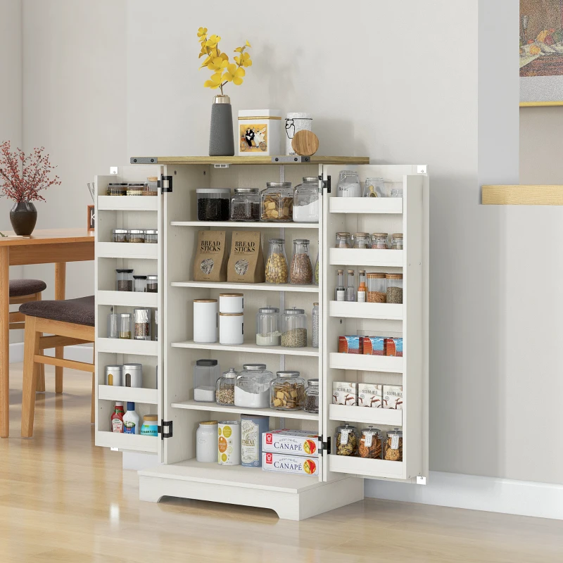 HOMCOM Armario Despensa Cocina con 2 Puertas 16 Estantes y Estante Ajustable para Comedor Salón 60x40x104 cm Crema