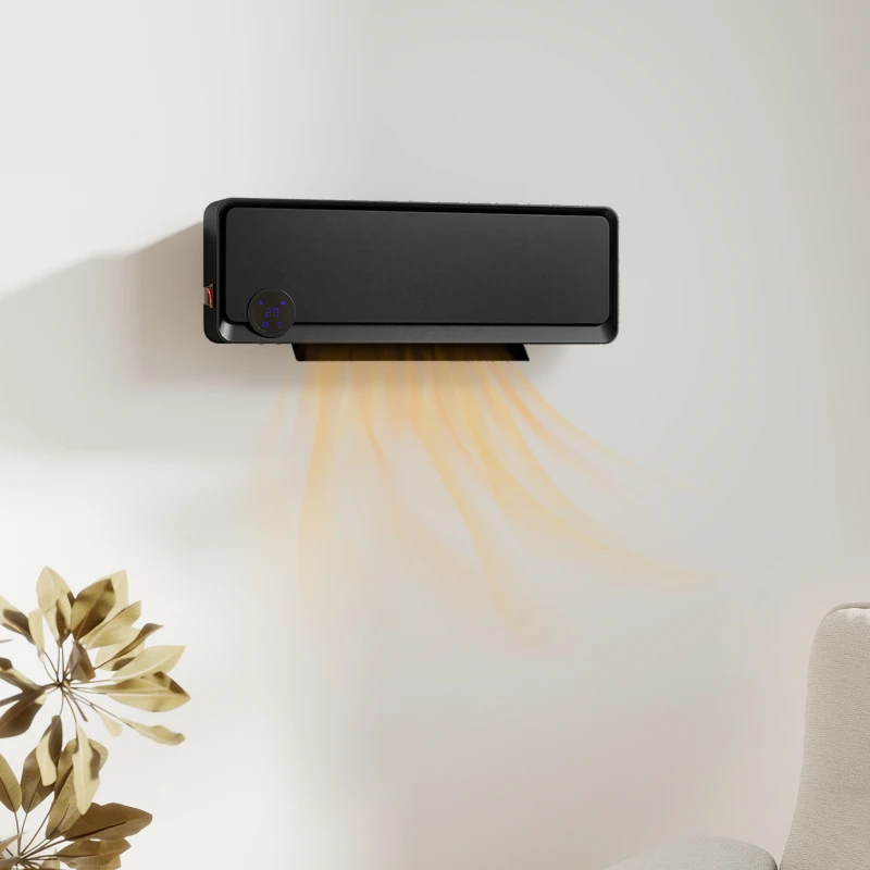 HOMCOM Riscaldatore Elettrico da Parete a 3 Modalità con Timer 12h, in PP e PA, 56x18.5x11.7 cm, Nero