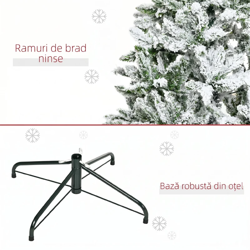 HOMCOM Brad de Crăciun cu 358 Ramuri Ignifuge, Efect Realist, Bază din Oțel, 85x85x150 cm, Verde