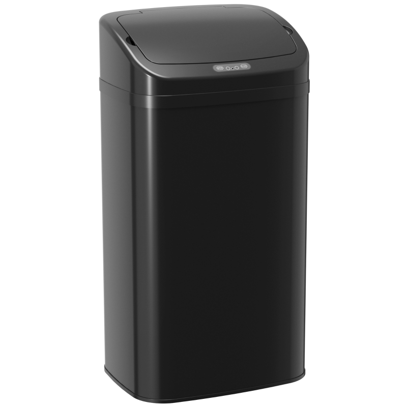 HOMCOM 48 L Sensor-Mülleimer für Küche oder Büro, automatische Schließ-Funktion, Edelstahl, Schwarz