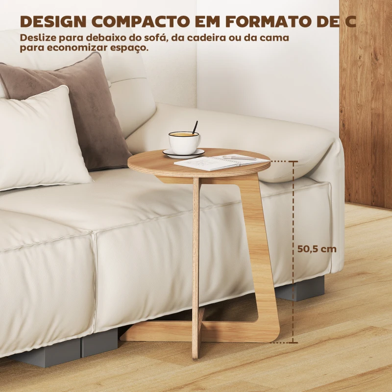 HOMCOM Mesa Auxiliar em Forma de C Mesa Redonda com Montagem Rápida Ideal para Espaços Pequenos Sala, Quarto Ø39x50,5 cm Madeira