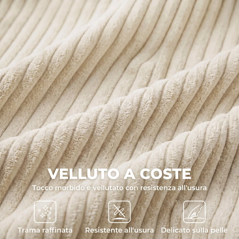HOMCOM Divano Modulare a U 4 Posti con 2 Pouf Contenitori in Velluto a Coste, 4 Cuscini, Bianco Crema