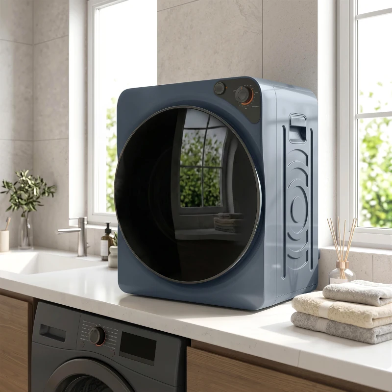 HOMCOM Sèche linge à évacuation compact, sèche-linge électrique 1000 W 3 Kg, 5 modes de séchage, cuve en acier inoxydable, bleu