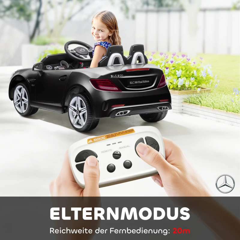 AIYAPLAY Kinder-Elektroauto, mit LED-Scheinwerfern, Sicherheitsgurt, Hupe, Musik, 3-5 km/h, schwarz, 107 x 62,5 x 44cm
