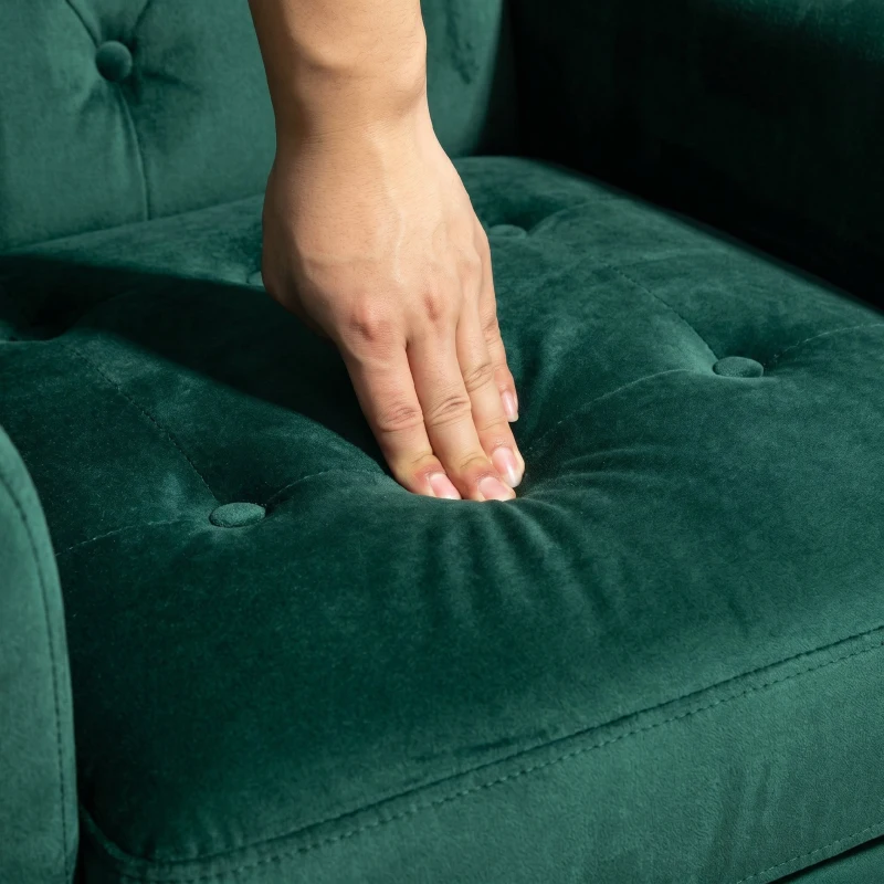 HOMCOM Fotoliu de Salon în Stil Francez cu Șezut Confortabil și Perne, din Poliester, 74x86x102 cm, Verde Închis
