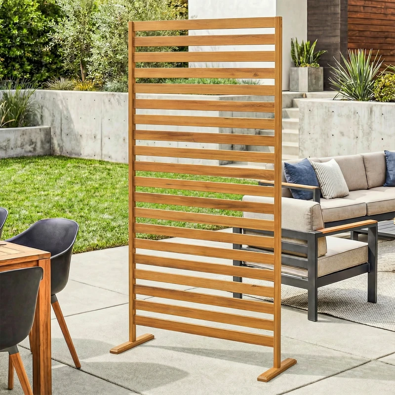 Outsunny Biombo de Madera 170x80 cm Biombo Separador de Ambientes Enrejado para Exterior Jardín Patio Terraza Marrón