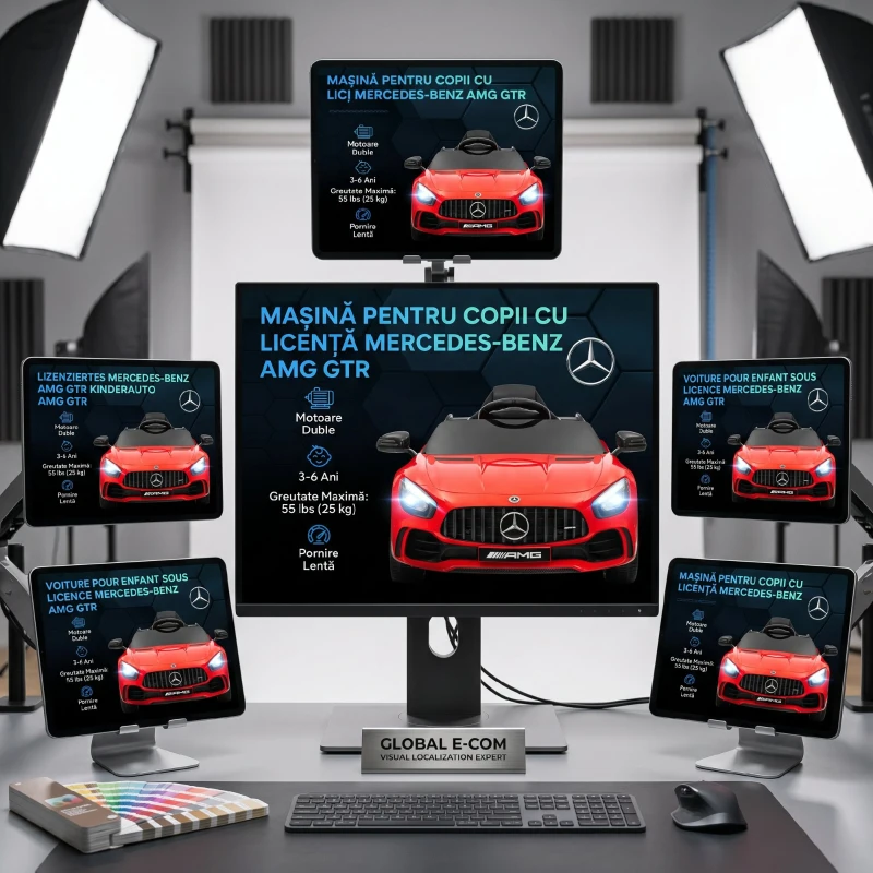 AIYAPLAY Mașină electrică pentru copii Mercedes-AMG GTR, 2 motoare, telecomandă, 3-5 km/h, roșu, 3-6 ani