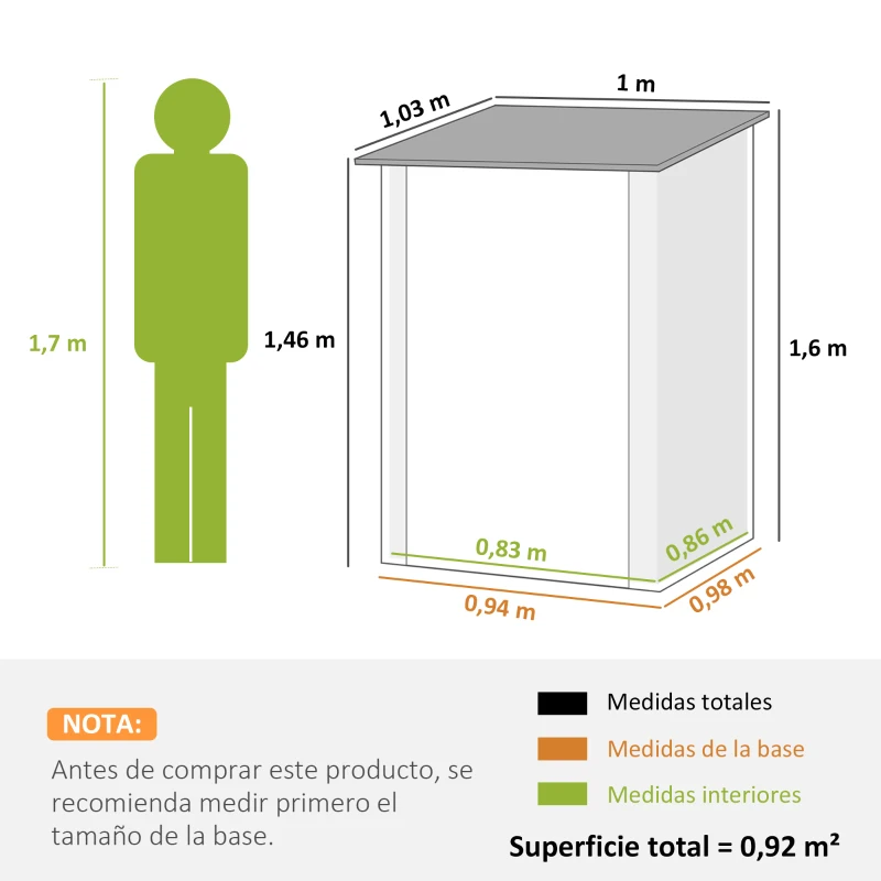 Outsunny Caseta de Jardín Metálica 0,92 m² 100x103x160 cm con 1 Puerta y Cerradura para Almacenamiento Herramientas Verde Claro