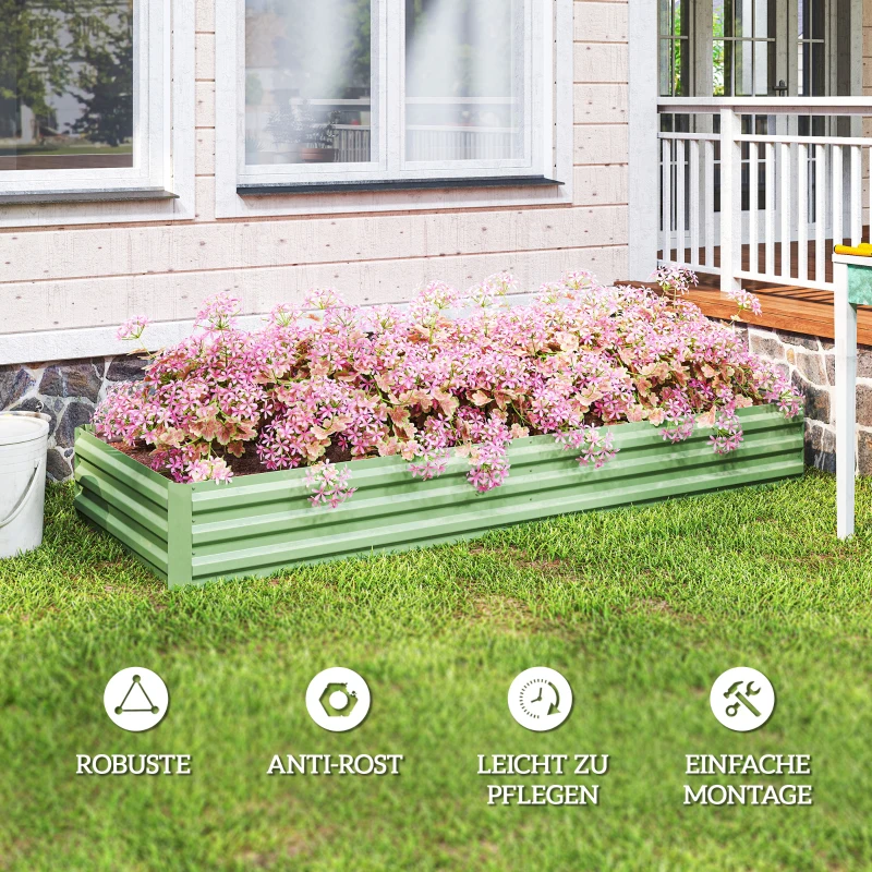 Outsunny Stalen Verhoogd Tuinbed, Open Bodem, Eenvoudige Opbouw, 241L x 90,5B x 30H cm, Groen