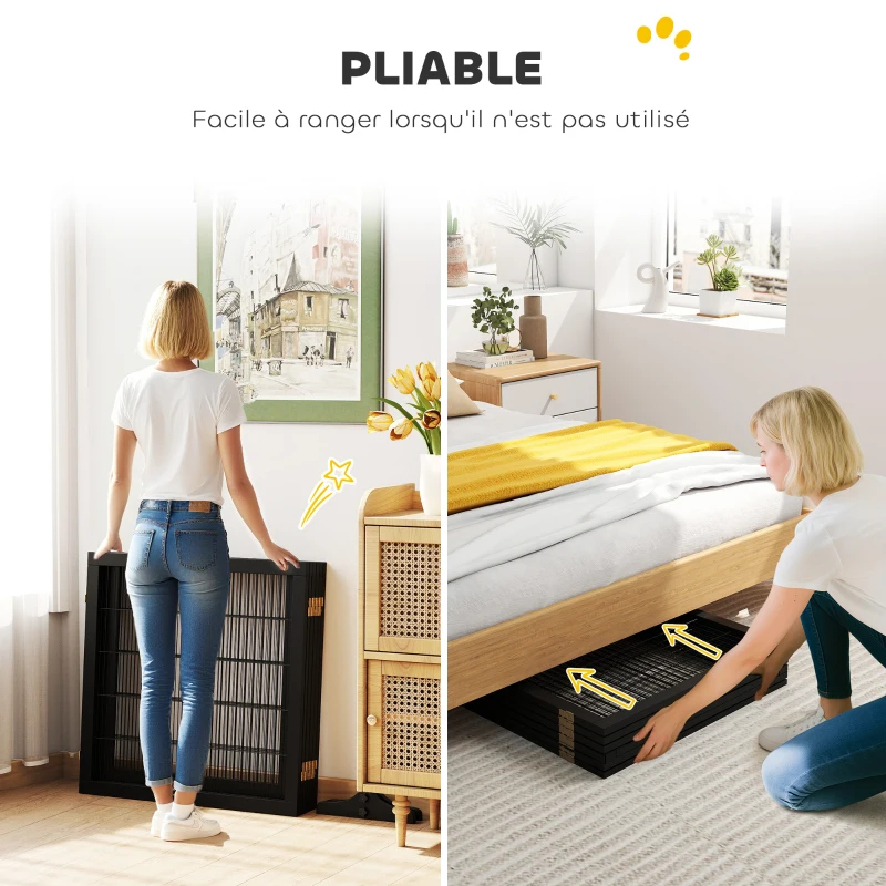 PawHut Barrière de sécurité pour chien barrière pliable à 6 panneaux avec pieds amovibles 432 x 36 x 70 cm noir