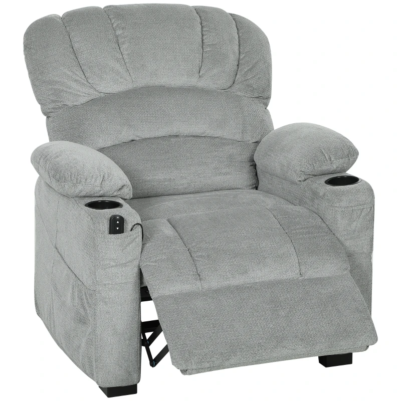 HOMCOM Fotoliu Relax Electric Reclinabil 150° cu Suport pentru Picioare, Șezut Lat, Silențios, Catifea, Gri
