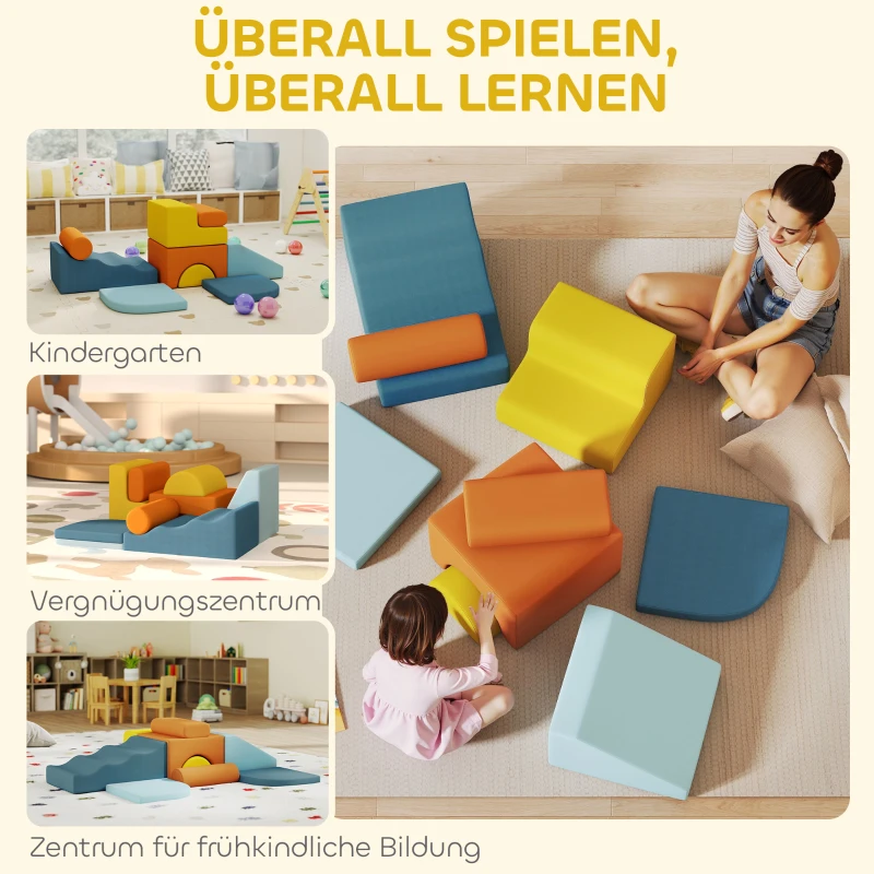AIYAPLAY 9-teiliges Soft-Baustein-Set, weiche Blöcke zum Bauen und Spielen, Indoor-Spielset für Kleinkinder, Schaumstoff, Bunt