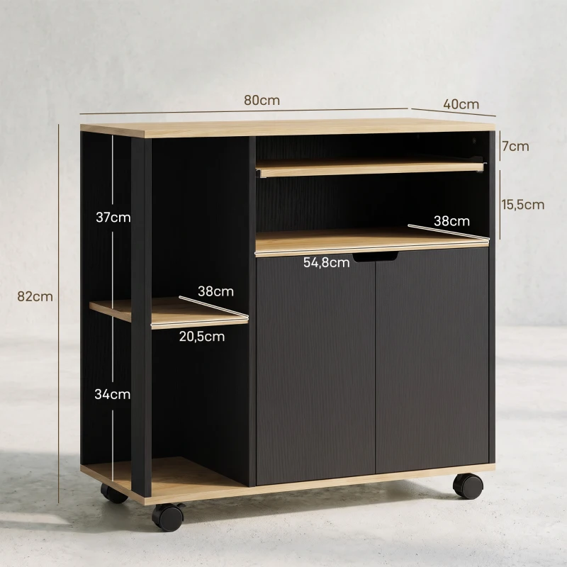 HOMCOM Rollender Küchenwagen mit Stauraum, Schrank, verstellbare Regale, für Küche, Wohnzimmer, Esszimmer, Schwarz
