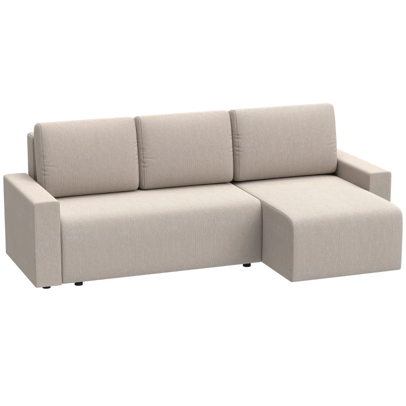 HOMCOM Ecksofa mit Schlaffunktion und umkehrbarer Chaiselongue, L-förmiges 3-Sitzer Sofa aus Veloursbezug, Beige