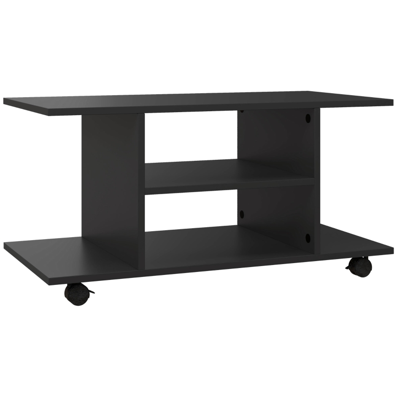 Homcom Mobilier Pentru Tv in Lemn cu Roti, Negru,40x40x80cm