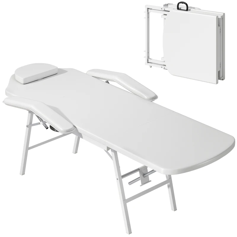 HOMCOM Tragbarer Massagetisch, Klappbare Massageliege mit Kunstleder-Bezug, Schaumstoff-Polsterung, Stahlrahmen, Weiß(m-11)