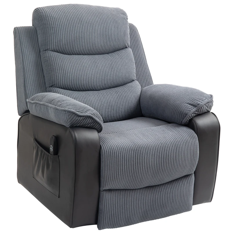 HOMCOM Aufstehsessel mit weichem Cordbezug, Recliner-Sessel mit Fernbedienung und Seitentaschen, Dunkelgrau