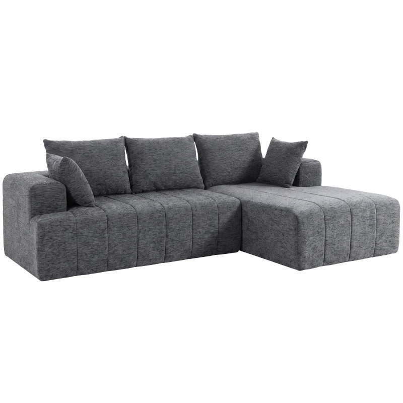 HOMCOM 3-Sitzer Ecksofa in L-Form mit Ottomane, wandelbares Chenille-Cloud-Schlafsofa mit Federkernpolsterung, Grau