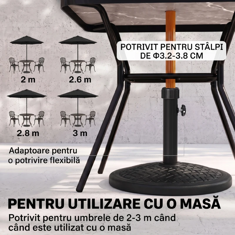 Outsunny Bază pentru umbrelă de 14kg pentru stâlpi cu diametru Ø32-38 mm, din metal și ciment, Ø46 cm, neagră