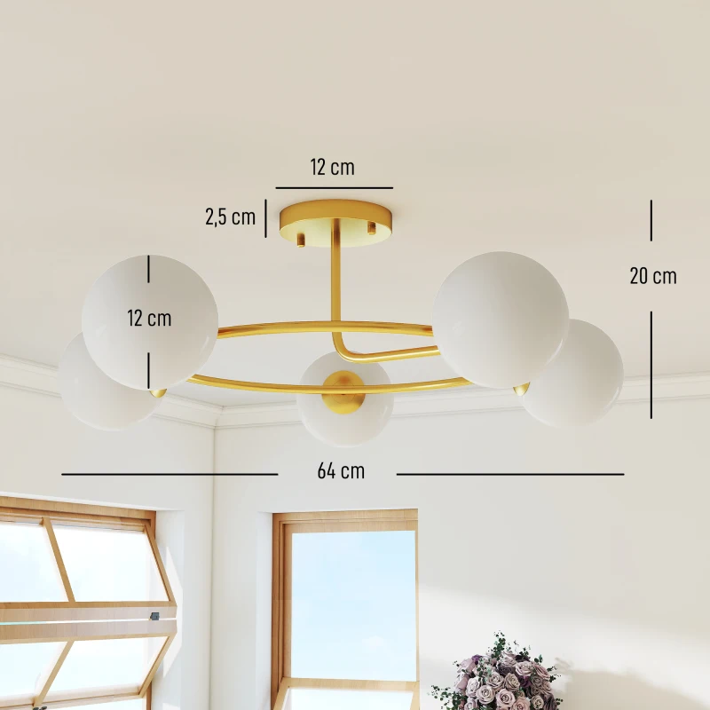 HOMCOM Plafonniere 20W met 5 G9-fittingen, elegante goud-witte look, lichtbronnen niet inbegrepen