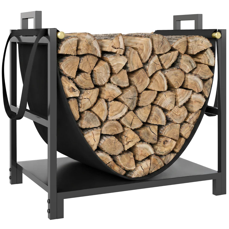 Outsunny Kaminholzregal 47,5 x 33 x 44cm erhöhtes Brennholzregal mit Canvas-Tragetasche bis 50 kg Indoor Outdoor