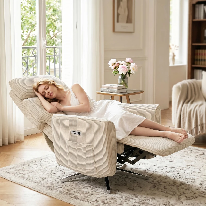 HOMCOM Relaxsessel Elektrisch Verstellbar Fernsessel mit Liegefunktion, 2 Motoren Drehbar TV Sessel mit USB-Anschluss