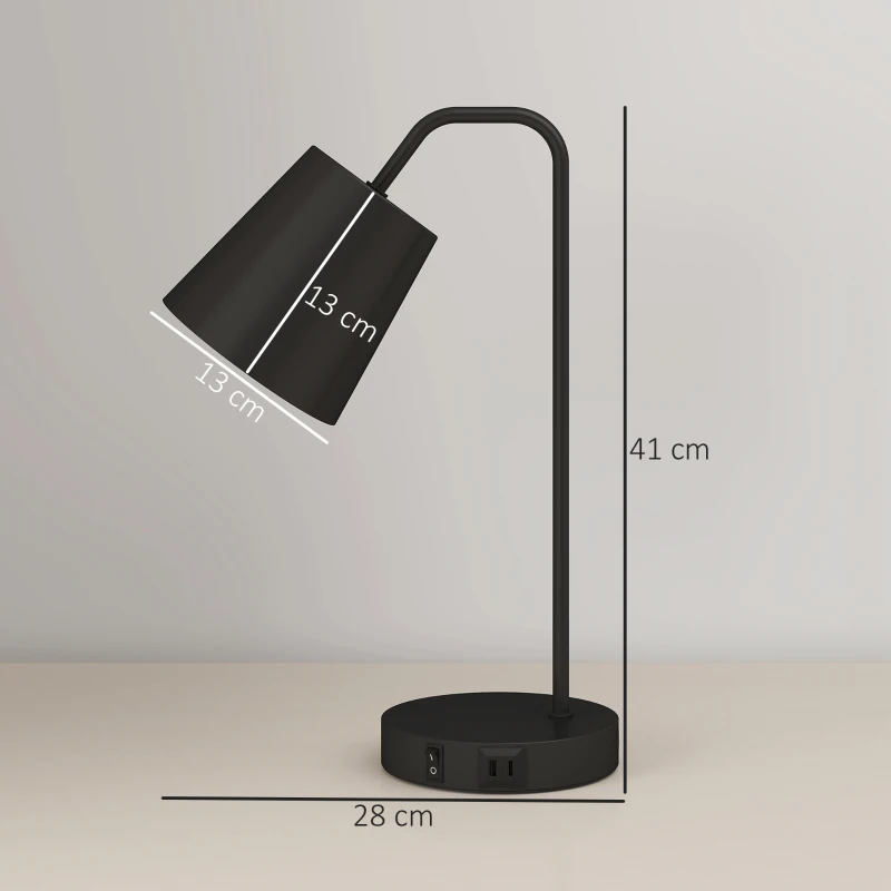 HOMCOM Tischlampen-Set, 2 Stück, Moderne Lampen mit USB-A- und USB-C-Anschluss für Schlafzimmer, Wohnzimmer & Büro, Schwarz