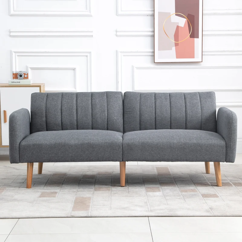 HOMCOM 3 Seater Sofa Bed, Convertible Linen Fabric Sofa Couch, Click Clack Sofabed with Adjustable Split Backrest for Living Room, Bedroom, Guest Room, Grey