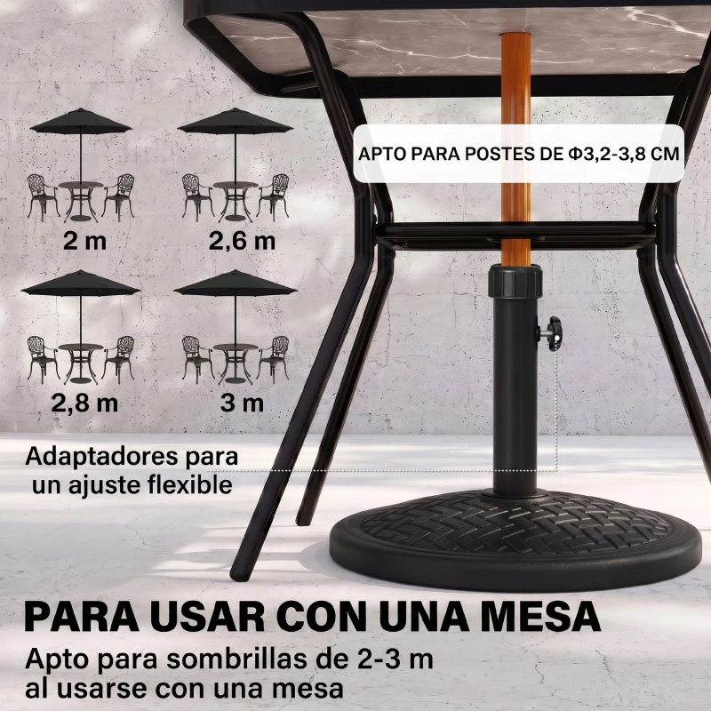 Outsunny Base para Sombrilla de 14 kg Pie de Parasol para Mástil de Ø32-38 mm para Jardín Terraza Patio Ø46x34 cm Negro