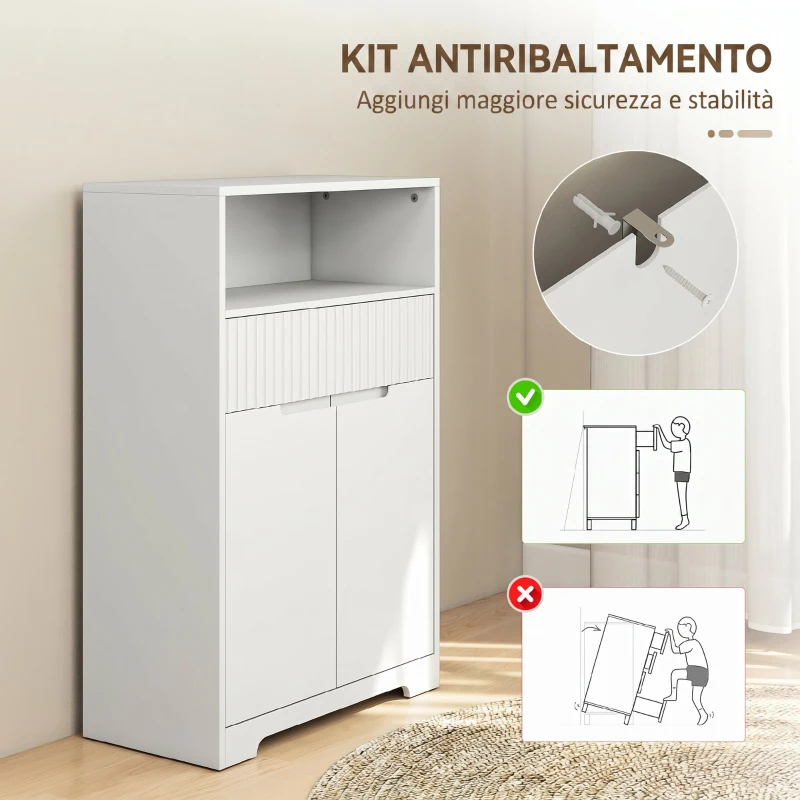 HOMCOM Mobiletto Bagno da Pavimento con Cassetto e Ripiano Regolabile