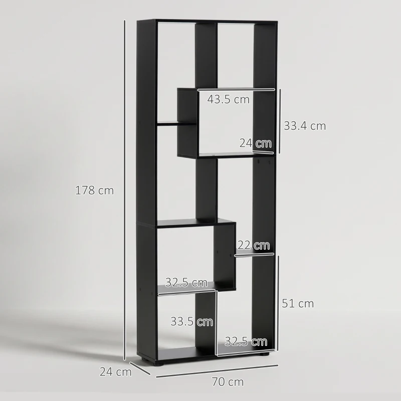 HOMCOM Bibliotecă Modernă cu 8 Rafturi din PAL E1, Design pentru Casă și Birou, 70x24x178 cm, Alb