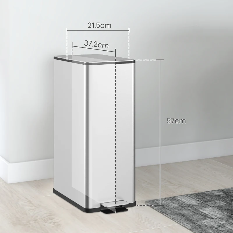 HOMCOM Coș Gunoi 20L cu Pedală și Închidere Amortizată, Anti-Amprente, 37,2x21,5x57 cm, Argintiu