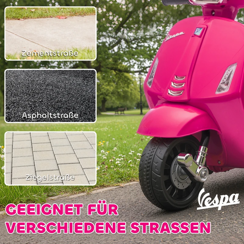 AIYAPLAY Elektro Motorrad Kinder Vespa 6V Elektromotorrad mit Stützrädern, Scheinwerfer, Hupe für 2-4 Jahre 71 x 37 x 52 cm Rosa