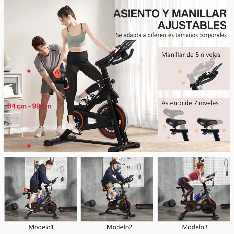 HOMCOM Bici Estática con Resistencia Regulable Volante de Inercia 8 kg Pantalla LCD Manillar y Asiento Ajustable Negro y Rojo