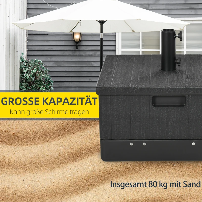 Outsunny 3-in-1 Parasolvoet, Bijzettafel, Bloembak, tot 80 kg zand, weerbestendig, Zwart(m-6)