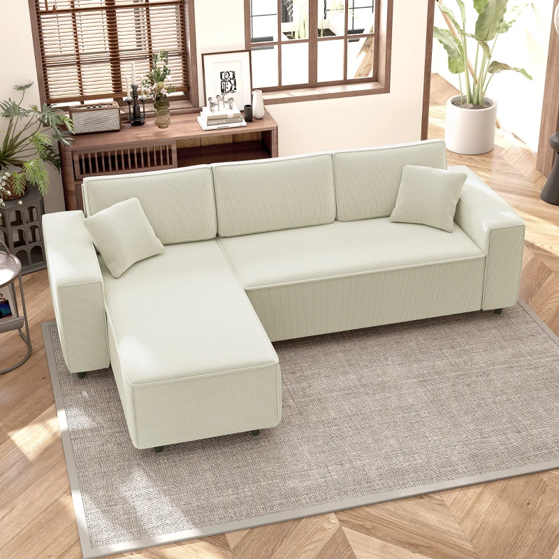 Canapea HOMCOM catifea crem, 3 locuri
