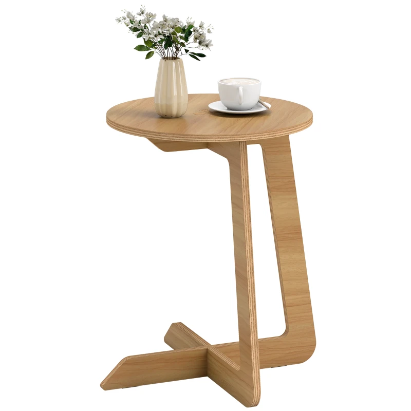 HOMCOM Mesa Auxiliar em Forma de C Mesa Redonda com Montagem Rápida Ideal para Espaços Pequenos Sala, Quarto Ø39x50,5 cm Madeira