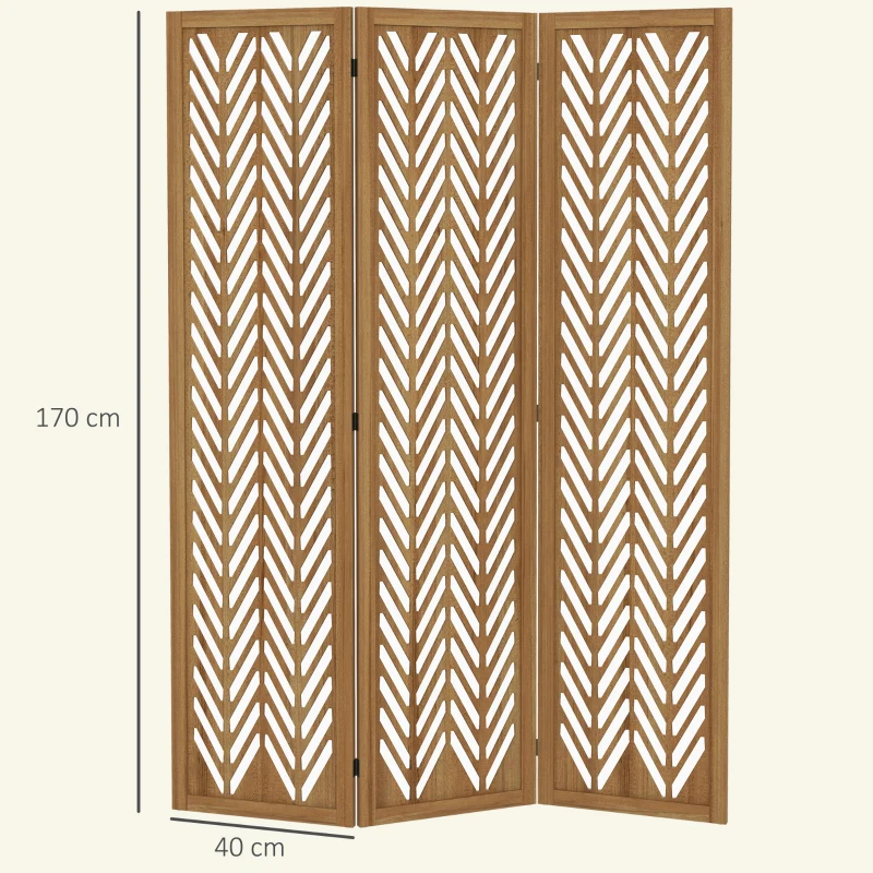 HOMCOM Separador de Ambientes Plegable de 3 Paneles 120x1,7x170 cm Biombo de Madera con Patrones Geométricos Natural