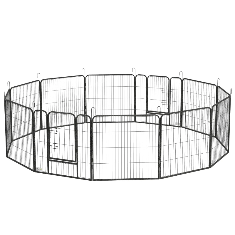 PawHut Țarc pentru câini, 12 panouri modulabile 80x1.5x80 cm, pliabil cu ușă din oțel, 12 țăruși, gri